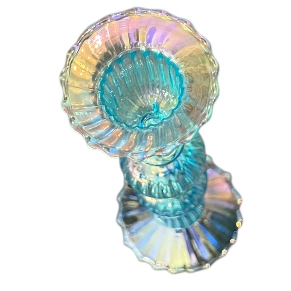 LARGE EGYPTIAN REVIVAL CANDLESTICK LIGHT BLUE SHINY / LiIGHT GLASS - Picture 4 of 11